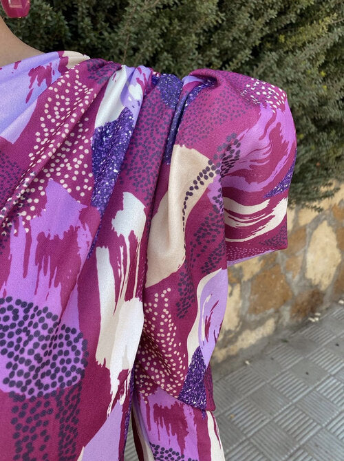Elle - Vestito midi monospalla a sbuffo viola