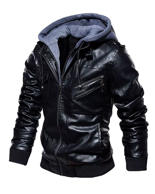 Giacca in pelle con cappuccio