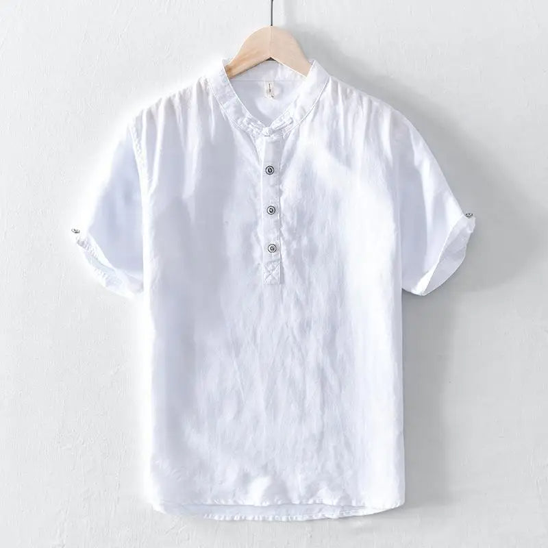 Camicia in cotone e lino a maniche corte