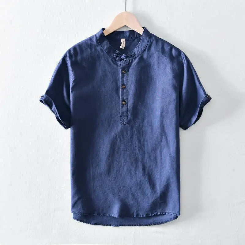 Camicia in cotone e lino a maniche corte