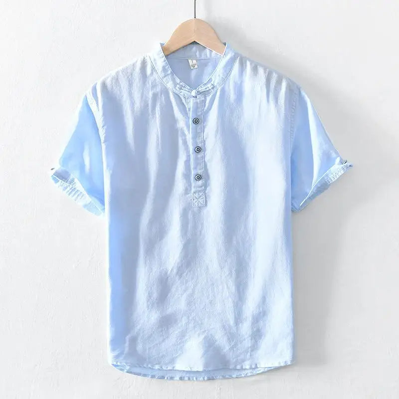 Camicia in cotone e lino a maniche corte