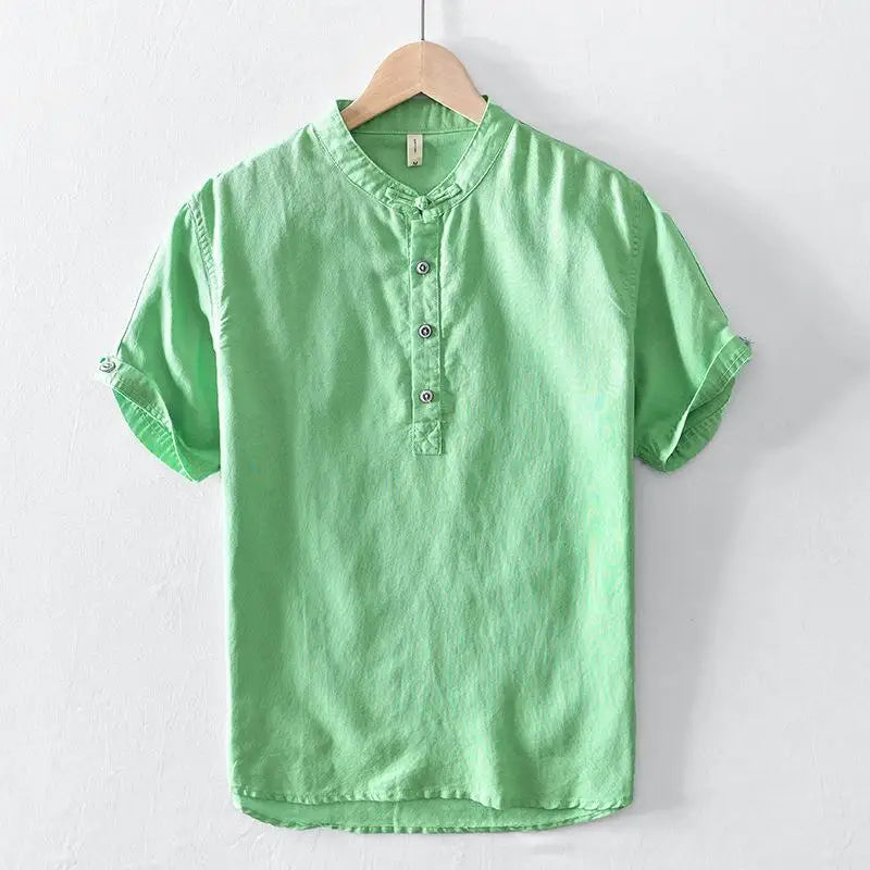 Camicia in cotone e lino a maniche corte